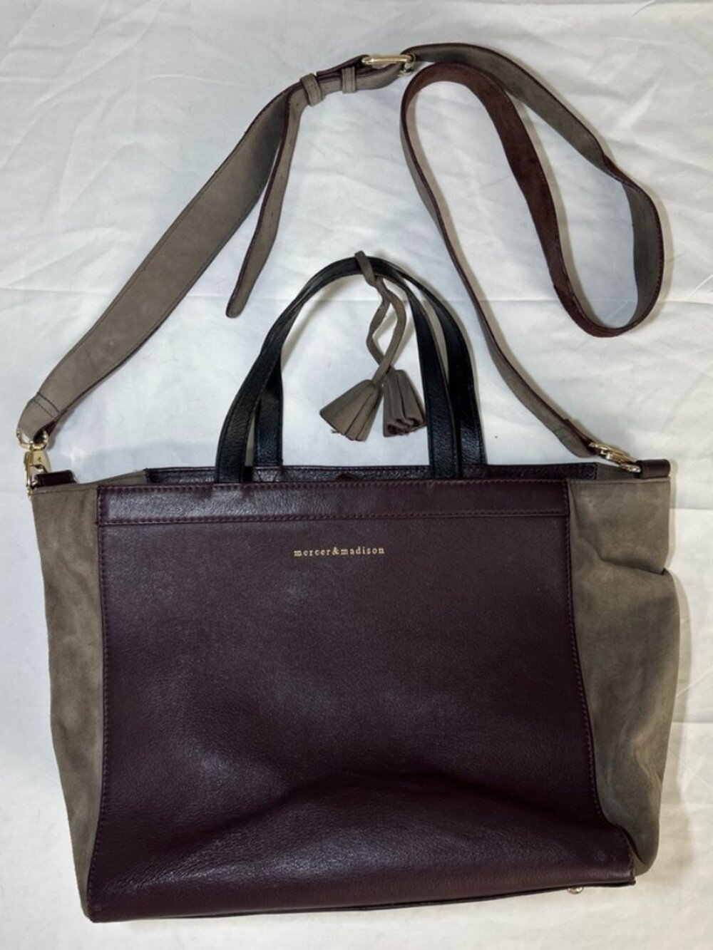 Mercer & Madison Colorblock Leather Suede Tote Satchel